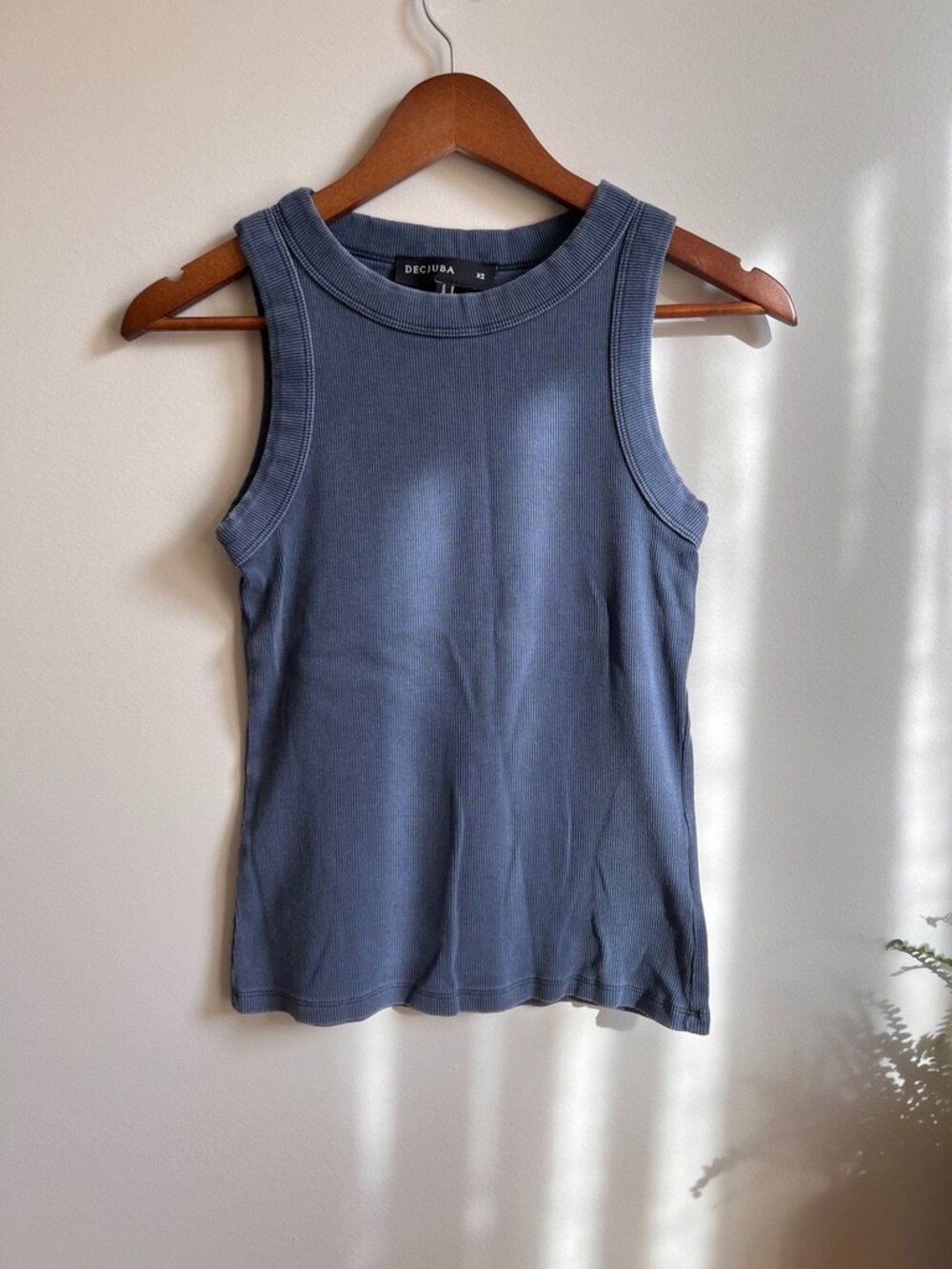 Decjuba Ribbed Cotton Stretch Tank Top Blue Grey XS